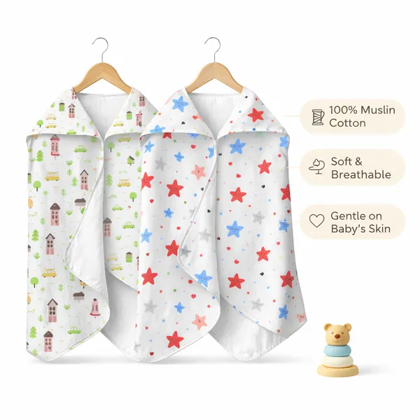 Muslin_Cotton_Hooded_Towel_|_70X70_Cm_|_Double_Layer_Towel_|_Stars_+_Gardening