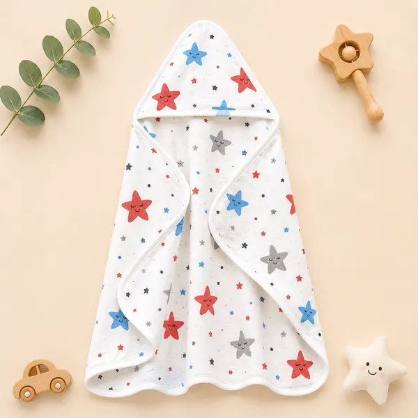 Muslin_Cotton_Hooded_Towel_|_70X70_Cm_|_Double_Layer_Towel_|_Stars_Print