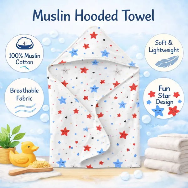 Muslin_Cotton_Hooded_Towel_|_70X70_Cm_|_Double_Layer_Towel_|_Stars_Print