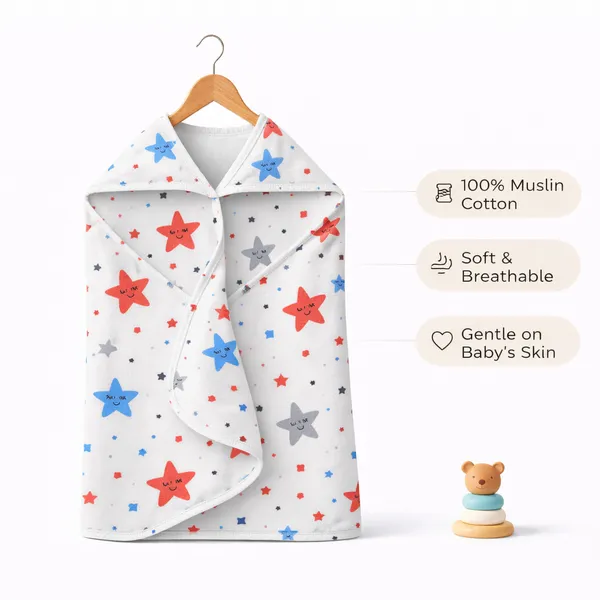 Muslin_Cotton_Hooded_Towel_|_70X70_Cm_|_Double_Layer_Towel_|_Stars_Print