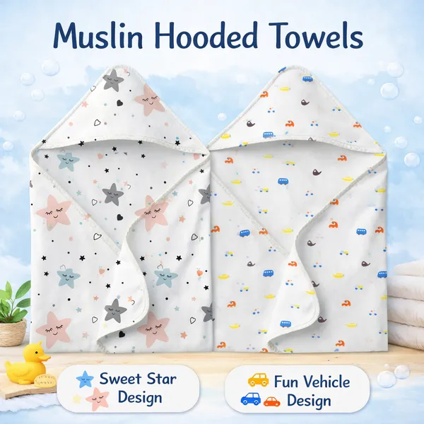 Muslin_Cotton_Hooded_Towel_|_70X70_Cm_|_Single_Layer_Towel_|_Motorized_&_Twinkling_Stars