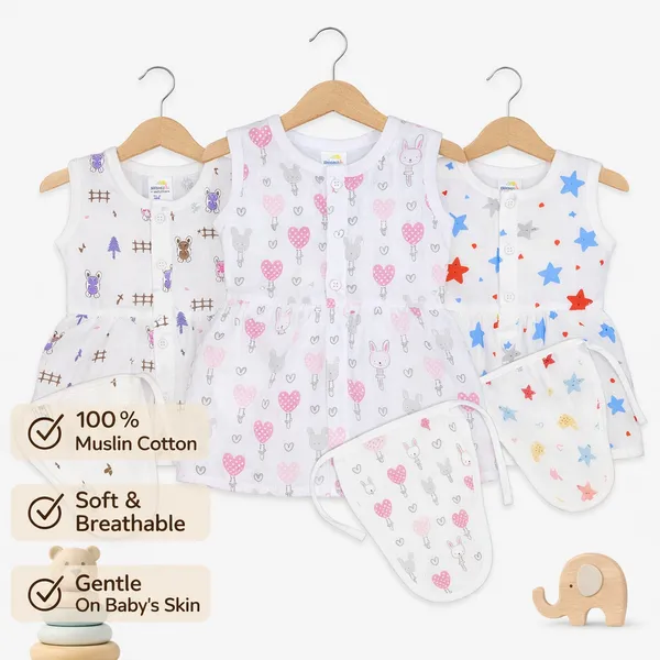 Muslin_Cotton_Frock_With_Nappy_-_Bunny_+_Twinkling_Stars_+_Pinky