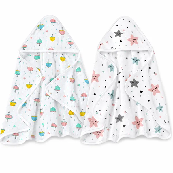 Muslin_Cotton_Hooded_Towel_|_70X70_Cm_|_Single_Layer_Towel_|_Stars_&_Umbrella_Print