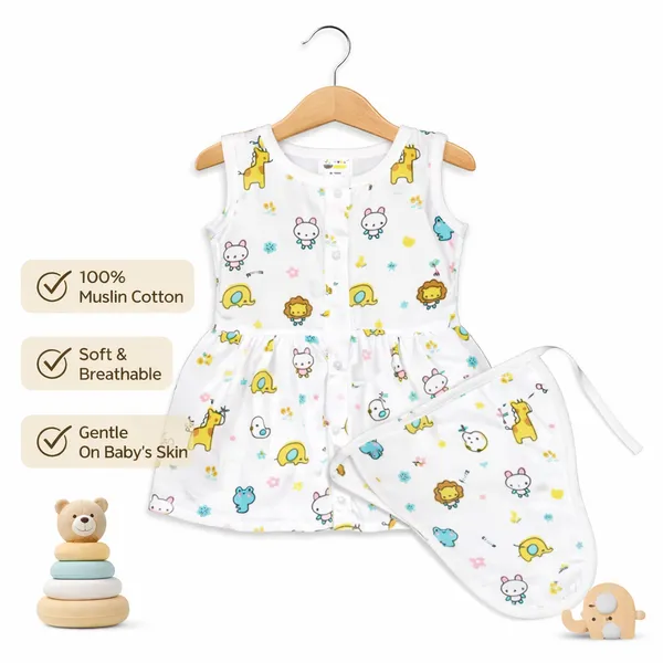 Muslin_Cotton_Frock_With_Nappy_-_Zoo_Creatures
