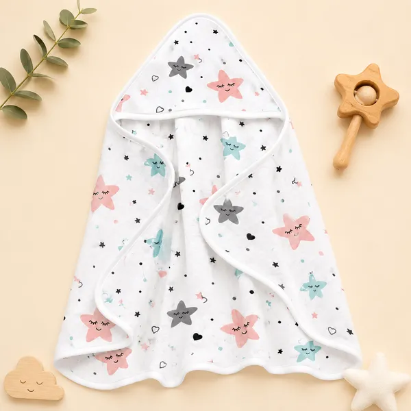Muslin_Cotton_Hooded_Towel_|_70X70_Cm_|_Single_Layer_Towel_|_Twinkling_Stars_Print