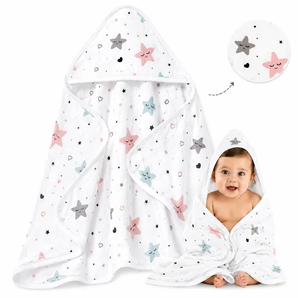 Muslin_Cotton_Hooded_Towel_|_70X70_Cm_|_Single_Layer_Towel_|_Twinkling_Stars_Print