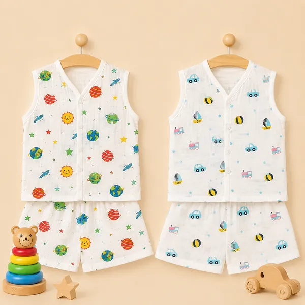 Muslin_Cotton_Jabla_With_Short_|_Planets_+_Track_Wheels_+_Dino