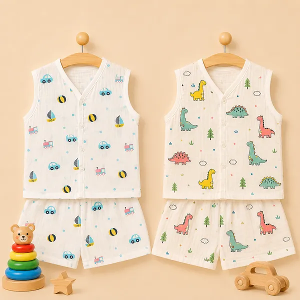 Muslin_Cotton_Jabla_With_Short_|_Planets_+_Track_Wheels_+_Dino