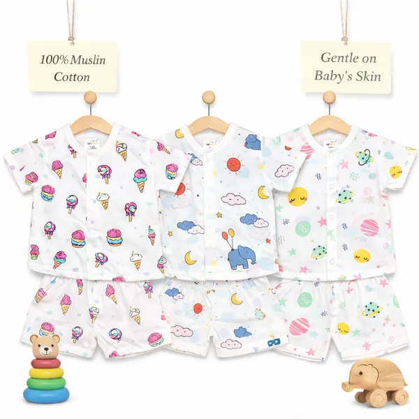 Muslin_Cotton_Jabla_With_Short_|_Ice_Cream_+_Ele-baby_+_Planets