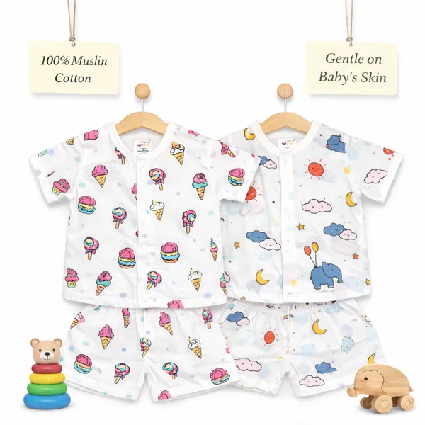Muslin_Cotton_Jabla_With_Short_|_Ice_Cream_+_Ele-baby_+_Planets