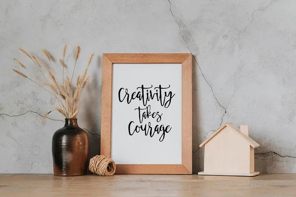 CRAFT_N_CREATIONS_â€œCreativity_Takes_Courageâ€_Motivational_Wall_Art_Print_â€“_8x6_Inch_Oak_Wood_Frame_|_Inspirational_Quote_Decor_for_Home_&_Office_|_Model_1014_-_Pack_of_3