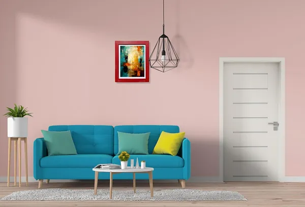 CRAFT_N_CREATIONS_Abstract_Wall_Art_Canvas_Print,_Turquoise_and_Orange_Modern_Painting_with_Blue_Frame,_Contemporary_Home_Decor_10"_x_8"_(Red)
