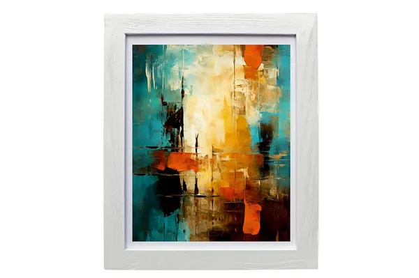 CRAFT_N_CREATIONS_Abstract_Wall_Art_Canvas_Print,_Turquoise_and_Orange_Modern_Painting_with_Blue_Frame,_Contemporary_Home_Decor_10"_x_8"_(White)