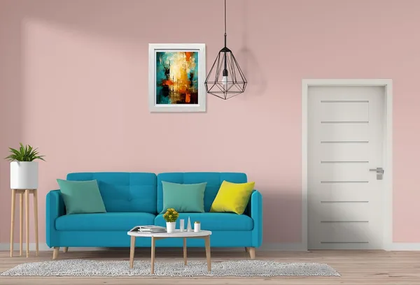 CRAFT_N_CREATIONS_Abstract_Wall_Art_Canvas_Print,_Turquoise_and_Orange_Modern_Painting_with_Blue_Frame,_Contemporary_Home_Decor_10"_x_8"_(White)