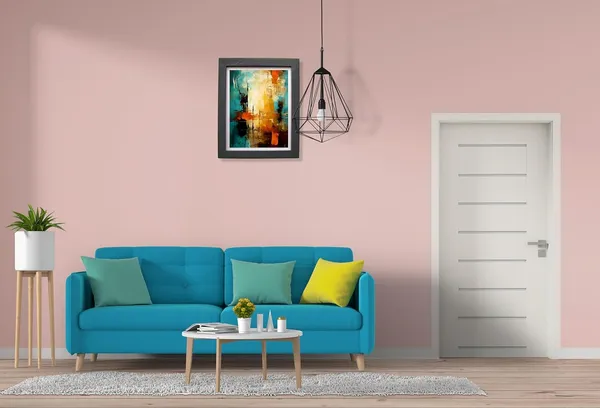 CRAFT_N_CREATIONS_Abstract_Wall_Art_Canvas_Print,_Turquoise_and_Orange_Modern_Painting_with_Blue_Frame,_Contemporary_Home_Decor_10"_x_8"_(Black)