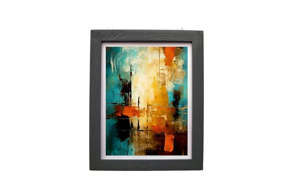 CRAFT_N_CREATIONS_Abstract_Wall_Art_Canvas_Print,_Turquoise_and_Orange_Modern_Painting_with_Blue_Frame,_Contemporary_Home_Decor_10"_x_8"_(Black)
