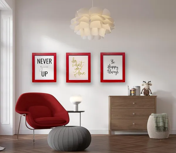 CRAFT_N_CREATIONS_Inspirational_Wall_Art_Set,_25.4_x_20.3_cm,_Oak_Wood_Frame,_Set_of_3-Piece_Motivational_Quotes_(Red)