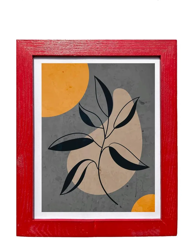 Craft_N_Creations_Abstract_Botanical_Harmony_minimal_natural_wall_Art,_25.4_x_20.3_cm,_American_Oak_Wood_Frame,_Set_of_4,_(Red)