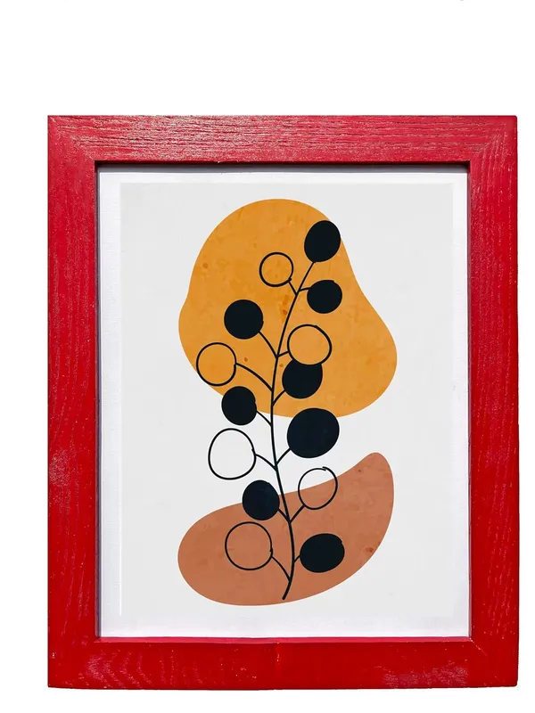 Craft_N_Creations_Abstract_Botanical_Harmony_minimal_natural_wall_Art,_25.4_x_20.3_cm,_American_Oak_Wood_Frame,_Set_of_4,_(Red)
