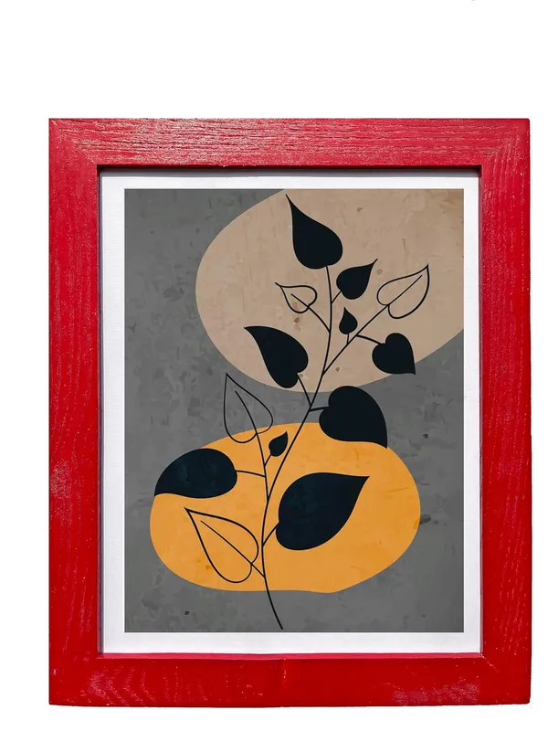 Craft_N_Creations_Abstract_Botanical_Harmony_minimal_natural_wall_Art,_25.4_x_20.3_cm,_American_Oak_Wood_Frame,_Set_of_4,_(Red)