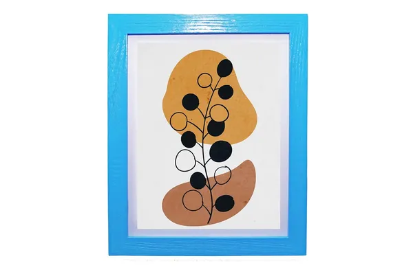 Craft_N_Creations_Abstract_Botanical_Harmony_minimal_natural_wall_Art,_25.4_x_20.3_cm,_American_Oak_Wood_Frame,_Set_of_4,_(Blue)