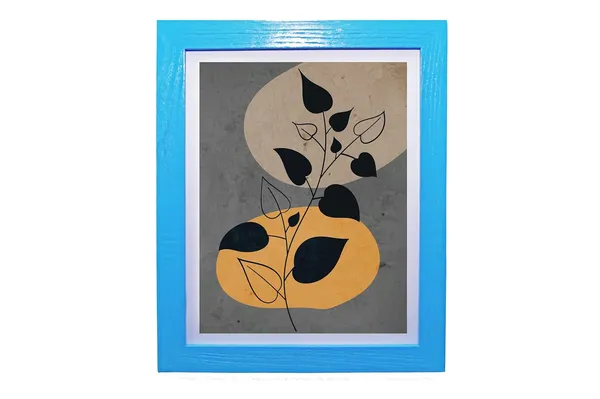 Craft_N_Creations_Abstract_Botanical_Harmony_minimal_natural_wall_Art,_25.4_x_20.3_cm,_American_Oak_Wood_Frame,_Set_of_4,_(Blue)