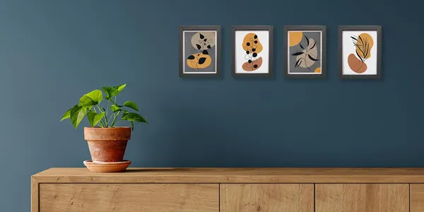 Craft_N_Creations_Abstract_Botanical_Harmony_minimal_natural_wall_Art,_25.4_x_20.3_cm,_American_Oak_Wood_Frame,_Set_of_4,_(Black)