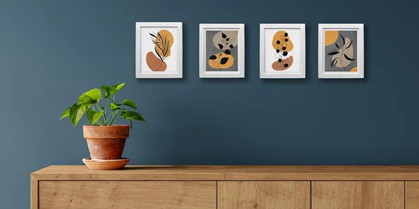 Craft_N_Creations_Abstract_Botanical_Harmony_minimal_natural_wall_Art,_25.4_x_20.3_cm,_American_Oak_Wood_Frame,_Set_of_4,_(White)