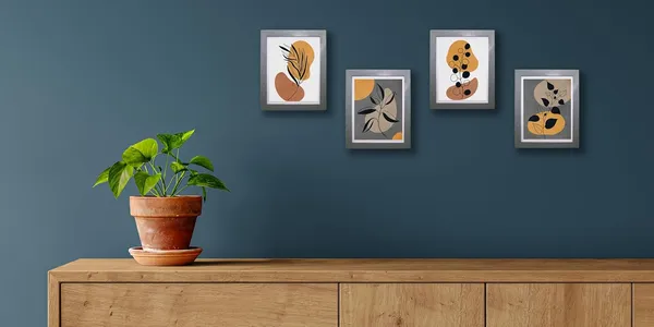 Craft_N_Creations_Abstract_Botanical_Harmony_minimal_natural_wall_Art,_25.4_x_20.3_cm,_American_Oak_Wood_Frame,_Set_of_4,_(Grey)