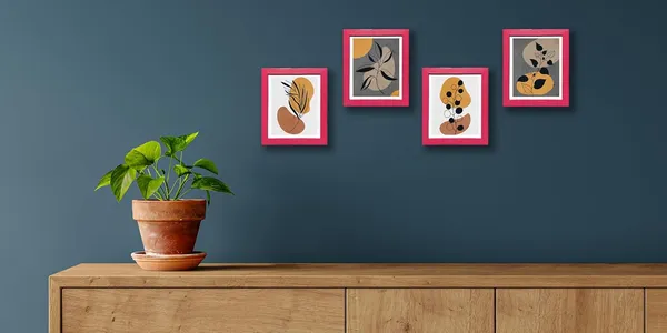 Craft_N_Creations_Abstract_Botanical_Harmony_minimal_natural_wall_Art,_25.4_x_20.3_cm,_American_Oak_Wood_Frame,_Set_of_4,_(Pink)