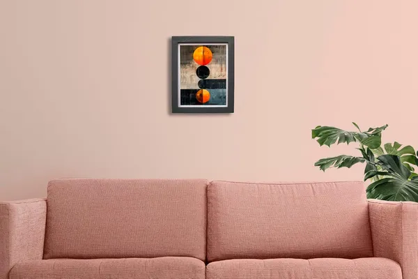 CRAFT_N_CREATIONS_Modern_Abstract_Celestial_Balance_Eclipse_in_Motion_Wall_Art,_Geometric_Circles_Design,_Oak_Wood_Frame,_20_x_25_cm,_(Black)