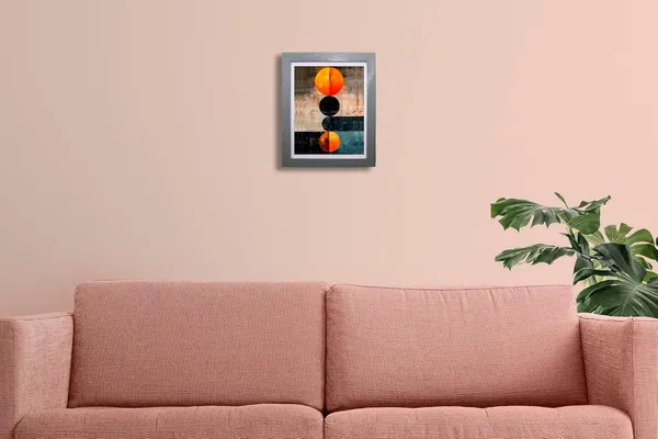 CRAFT_N_CREATIONS_Modern_Abstract_Celestial_Balance_Eclipse_in_Motion_Wall_Art,_Geometric_Circles_Design,_Oak_Wood_Frame,_20_x_25_cm,_(Grey)