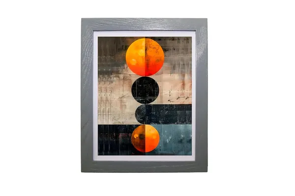 CRAFT_N_CREATIONS_Modern_Abstract_Celestial_Balance_Eclipse_in_Motion_Wall_Art,_Geometric_Circles_Design,_Oak_Wood_Frame,_20_x_25_cm,_(Grey)