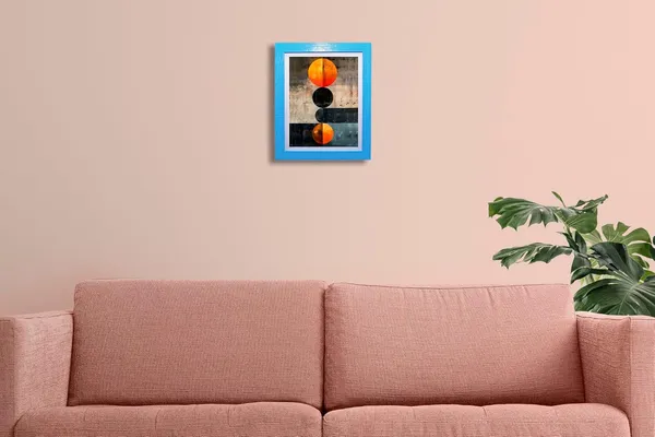 CRAFT_N_CREATIONS_Modern_Abstract_Celestial_Balance_Eclipse_in_Motion_Wall_Art,_Geometric_Circles_Design,_Oak_Wood_Frame,_20_x_25_cm,_(Blue)