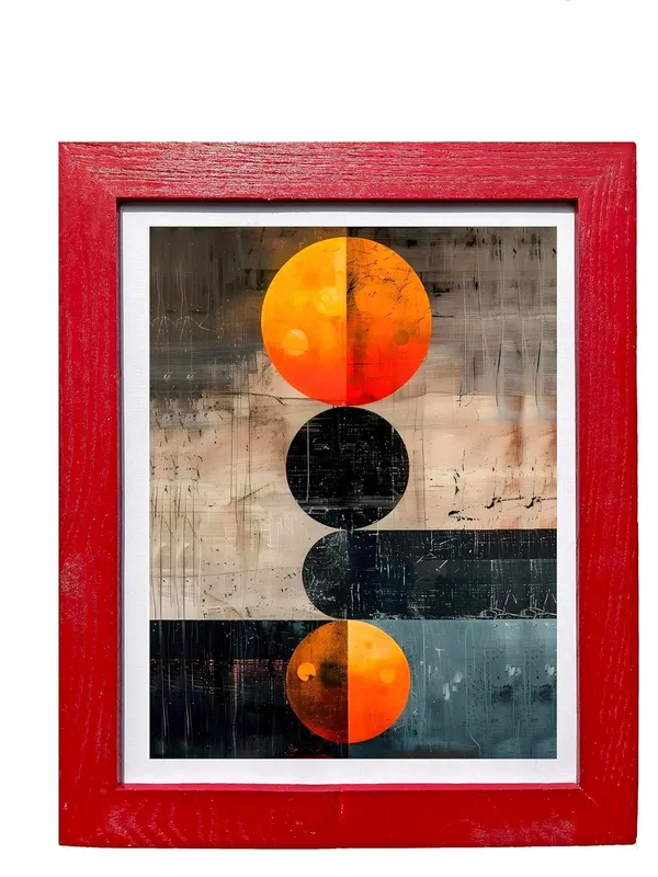 CRAFT_N_CREATIONS_Modern_Abstract_Celestial_Balance_Eclipse_in_Motion_Wall_Art,_Geometric_Circles_Design,_Oak_Wood_Frame,_20_x_25_cm,_(Red)