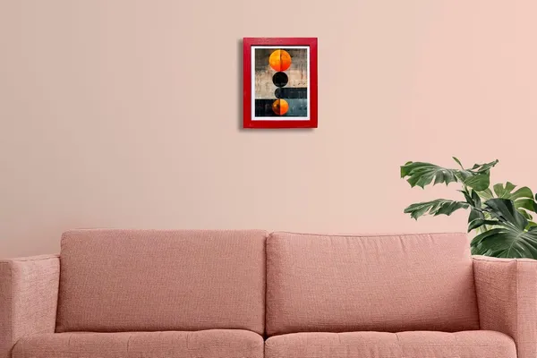 CRAFT_N_CREATIONS_Modern_Abstract_Celestial_Balance_Eclipse_in_Motion_Wall_Art,_Geometric_Circles_Design,_Oak_Wood_Frame,_20_x_25_cm,_(Red)