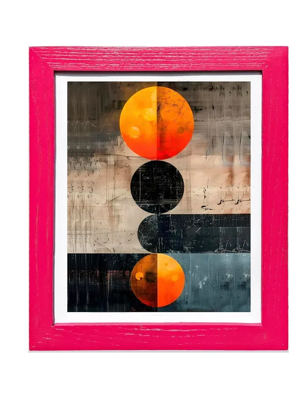 CRAFT_N_CREATIONS_Modern_Abstract_Celestial_Balance_Eclipse_in_Motion_Wall_Art,_Geometric_Circles_Design,_Oak_Wood_Frame,_20_x_25_cm,_(Pink)
