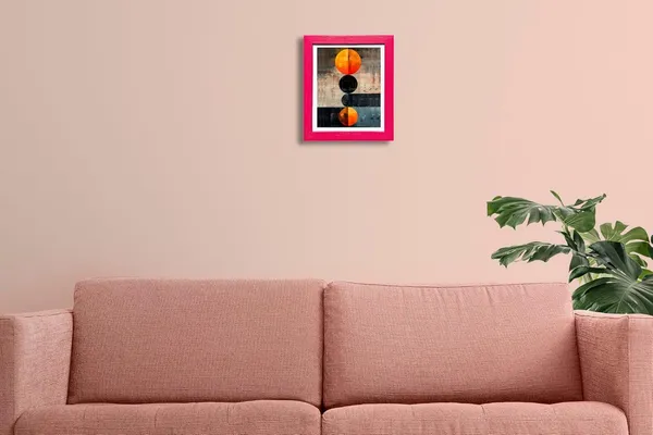 CRAFT_N_CREATIONS_Modern_Abstract_Celestial_Balance_Eclipse_in_Motion_Wall_Art,_Geometric_Circles_Design,_Oak_Wood_Frame,_20_x_25_cm,_(Pink)