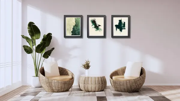 CRAFT_N_CREATIONS_Abstract_Wall_Art_Set,_Oak_Frame,_Nature-Inspired_Green_Collection,_3-Piece_Modern_Home_Decor_(Black,_16"_x_12",_Framed)