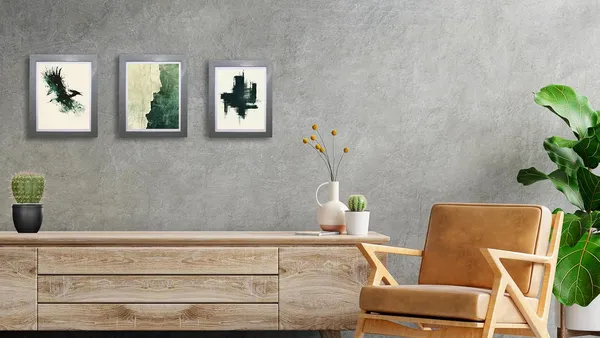 CRAFT_N_CREATIONS_Abstract_Wall_Art_Set,_Oak_Frame,_Nature-Inspired_Green_Collection,_3-Piece_Modern_Home_Decor_(Grey,_14"_x_10",_Framed)