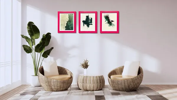 CRAFT_N_CREATIONS_Abstract_Wall_Art_Set,_Oak_Frame,_Nature-Inspired_Green_Collection,_3-Piece_Modern_Home_Decor_(Pink,_11.5"_x_9",_Framed)