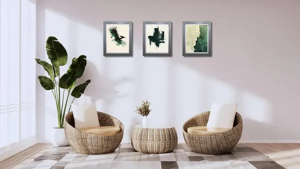 CRAFT_N_CREATIONS_Abstract_Wall_Art_Set,_Oak_Frame,_Nature-Inspired_Green_Collection,_3-Piece_Modern_Home_Decor_(Grey,_11.5"_x_9",_Framed)