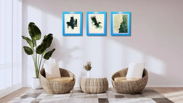 CRAFT_N_CREATIONS_Abstract_Wall_Art_Set,_Oak_Frame,_Nature-Inspired_Green_Collection,_3-Piece_Modern_Home_Decor_(Sky_Blue,_11.5"_x_9",_Framed)