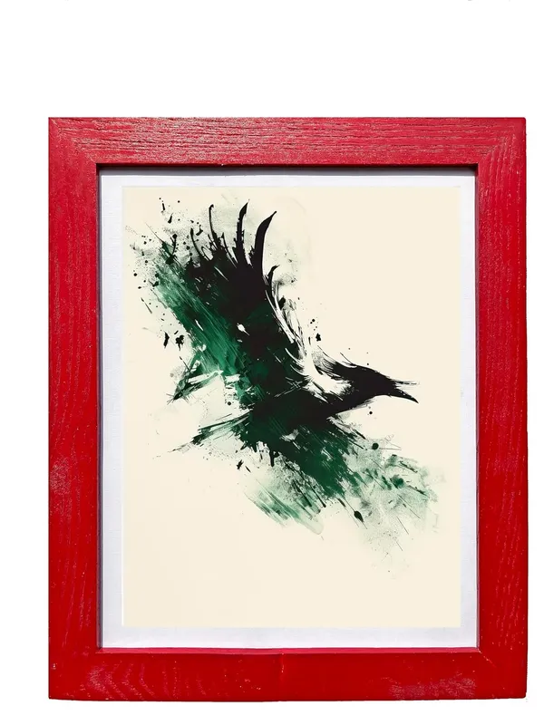 CRAFT_N_CREATIONS_Abstract_Wall_Art_Set,_Oak_Frame,_Nature-Inspired_Green_Collection,_3-Piece_Modern_Home_Decor_(Red,_14"_x_10",_Framed)