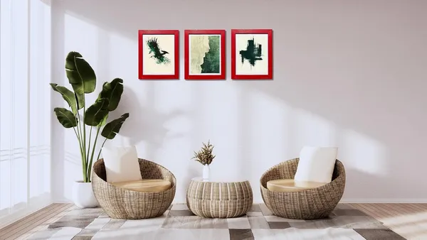 CRAFT_N_CREATIONS_Abstract_Wall_Art_Set,_Oak_Frame,_Nature-Inspired_Green_Collection,_3-Piece_Modern_Home_Decor_(Red,_11.5"_x_9",_Framed)