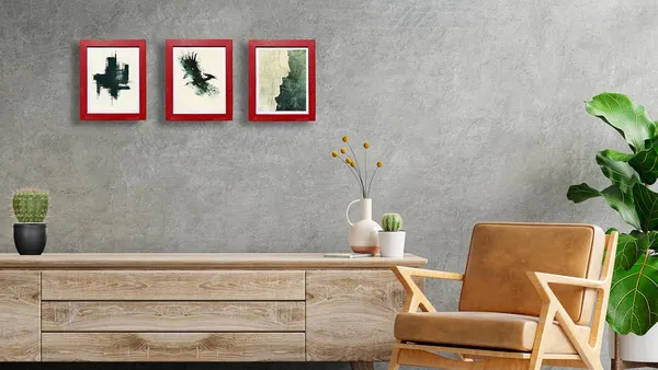 CRAFT_N_CREATIONS_Abstract_Wall_Art_Set,_Oak_Frame,_Nature-Inspired_Green_Collection,_3-Piece_Modern_Home_Decor_(Red,_10"_x_8",_Framed)