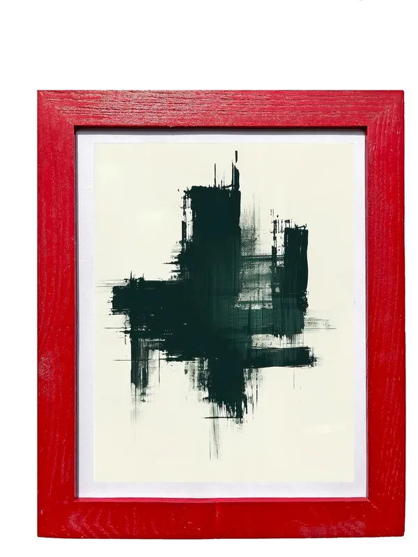CRAFT_N_CREATIONS_Abstract_Wall_Art_Set,_Oak_Frame,_Nature-Inspired_Green_Collection,_3-Piece_Modern_Home_Decor_(Red,_10"_x_8",_Framed)