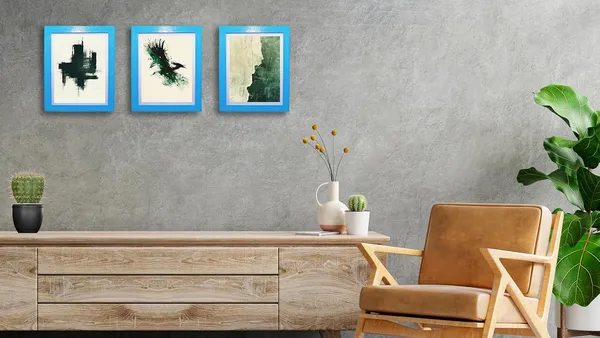 CRAFT_N_CREATIONS_Abstract_Wall_Art_Set,_Oak_Frame,_Nature-Inspired_Green_Collection,_3-Piece_Modern_Home_Decor_(Sky_Blue,_14"_x_10",_Framed)