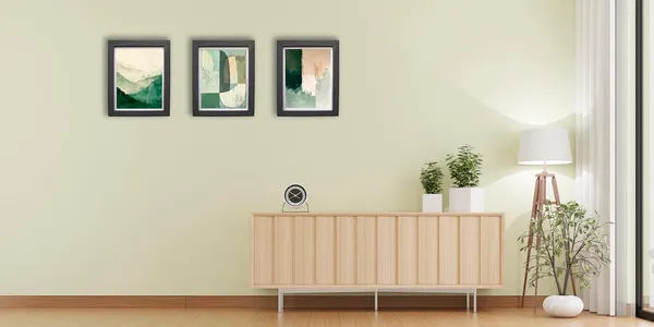 CRAFT_N_CREATIONS_"Modern_Abstract_Wall_Art_Prints_Set_of_3,_Green_Nature_Theme,_Contemporary_Home_Decor_(Black,_10"_x_8",_Framed)