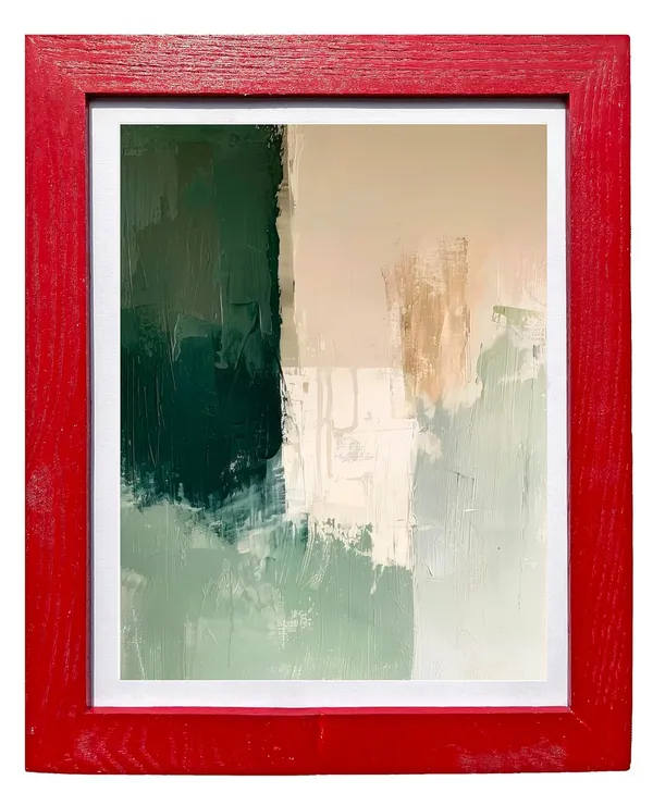 CRAFT_N_CREATIONS_"Modern_Abstract_Wall_Art_Prints_Set_of_3,_Green_Nature_Theme,_Contemporary_Home_Decor_(Red,_16"_x_12",_Framed)